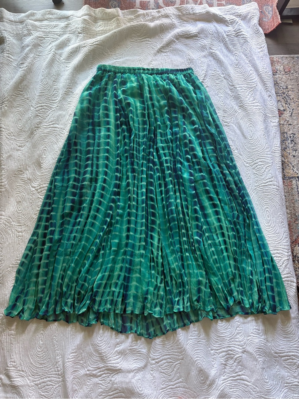 Flint & Moss Pleated Midi Skirt Green Blue Tie Dye Print Size Medium